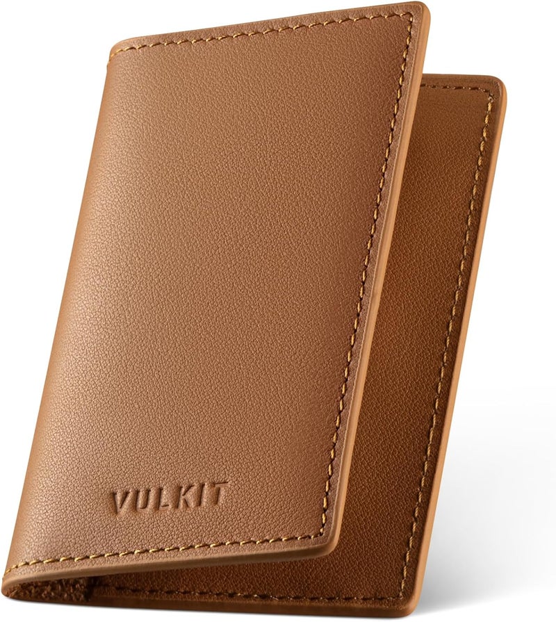 VULKIT Leather Business Card Holder 2 Sided Slim Business Name Card Organizer for Men or Women(Nappa Brown) - Image 1